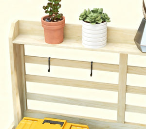 English Elm Potting Bench Solid Fir Wood Farmhouse Outdoor Workstation with Sink and Storage Natural Wood T3971P422061