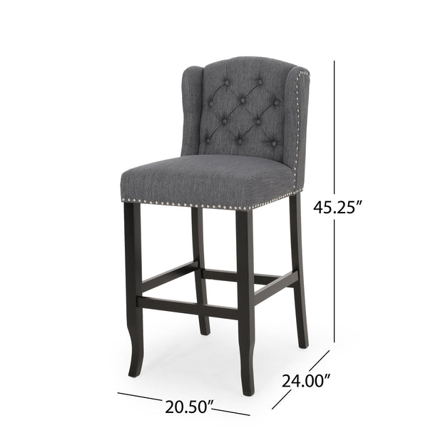 English Elm Christopher Knight Home® - Vienna Tufted Wingback Counter Stools Set of 2 — Button-Tufted Fabric, Nailhead Trim, Rubberwood Frame Charcoal 64856.00CHAR