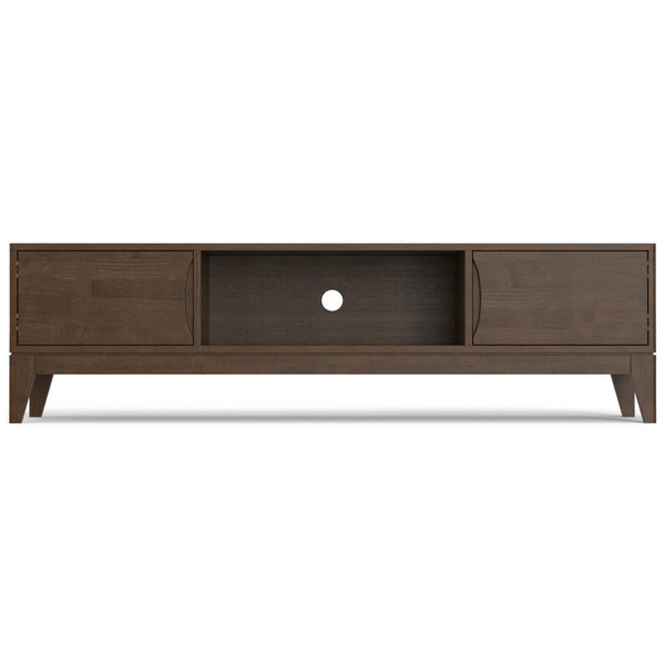 English Elm Harper 72" Low TV Media Stand in Walnut Brown – Solid Rubberwood, Mid-Century Design, Cord Management, Fits TVs to 80" B136P203483