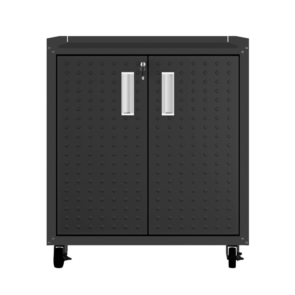 English Elm Rolling Metal Garage Cabinet with Locking Doors Diamond Texture Industrial Storage Charcoal Grey B365P398225