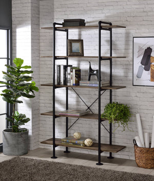 English Elm Rustic Industrial 5-Shelf Bookcase with Water-Pipe Metal Frame, 73.5" Tall Rustic Oak & Black Storage Display B062P184590