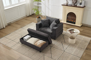 English Elm Chaise Lounge Chair With Storage Ottoman - Stylish Sleeper Sofa, Soft Corduroy, Versatile Comfort W1170P353053
