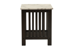 English Elm Modern Faux Marble Top Coffee Table with Antique Finish, Solid Legs & Open Lower Shelf, 47x24x18" Walnut 24 L x 21 W x 8 H B011P395605