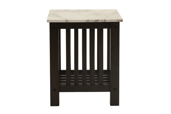 English Elm Modern Faux Marble Top Coffee Table with Antique Finish, Solid Legs & Open Lower Shelf, 47x24x18" Walnut 24 L x 21 W x 8 H B011P395605