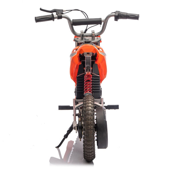 English Elm 24v 250w Kids Off-road Electric Motorcycle with Led Lights Bluetooth and Rear Suspension Orange W1578P203982