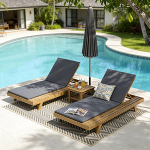 English Elm Lounge Chaise Outdoor Acacia Wood Slatted Frame with Water Resistant Cushion Resort Style Dark Gray,Light Brown N770P442L18G