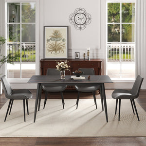 English Elm 62.99" Modern Artificial Stone Dining Table With Black Metal Legs – Seats 6, Contemporary Design W1535S00495