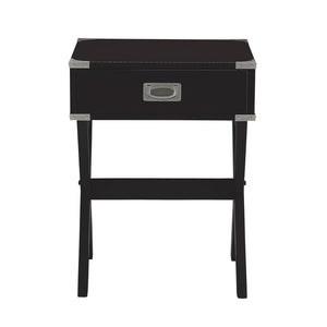 English Elm Side Table featuring Metal Corner Strapping and Flush Mount Drawer Pull for Stylish Accent Décor and Functionality Black B016P310483