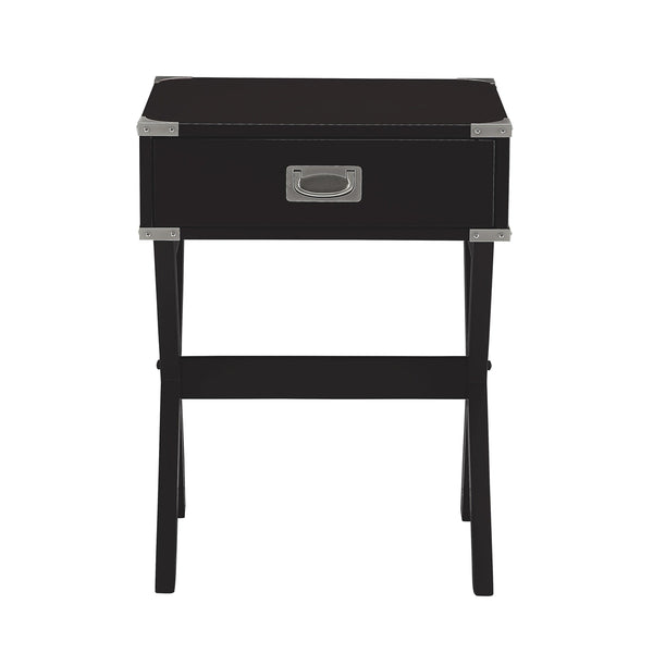 English Elm Side Table featuring Metal Corner Strapping and Flush Mount Drawer Pull for Stylish Accent Décor and Functionality Black B016P310483