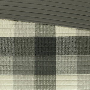 JLA Home Madison Park - 6 Piece Printed Herringbone Quilt Set with Reversible Buffalo Plaid, Hand-Stitched Pillows for Cabin Charm Grey MP13-4682