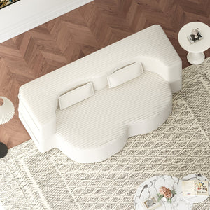 English Elm Modern Full Size Folding Sofa Bed with Plush Corduroy, 2 Pillows, 15" Foam Mattress, No Assembly Required Beige+White W1885P347080