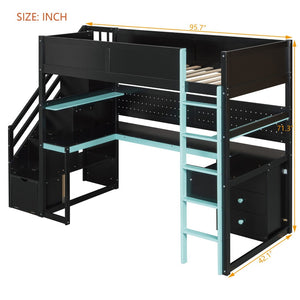 English Elm Full Size Gaming Loft Bed with Led Lighting Desk Shelves and Usb Charging Ports N820S00070C