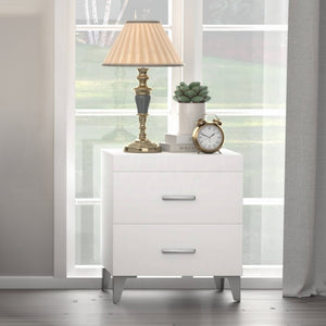 English Elm Modern White Nightstand with 2 Drawers and Metal Legs — Stylish Storage, 22"W x 16"D x 23"H, One Piece B011P316891