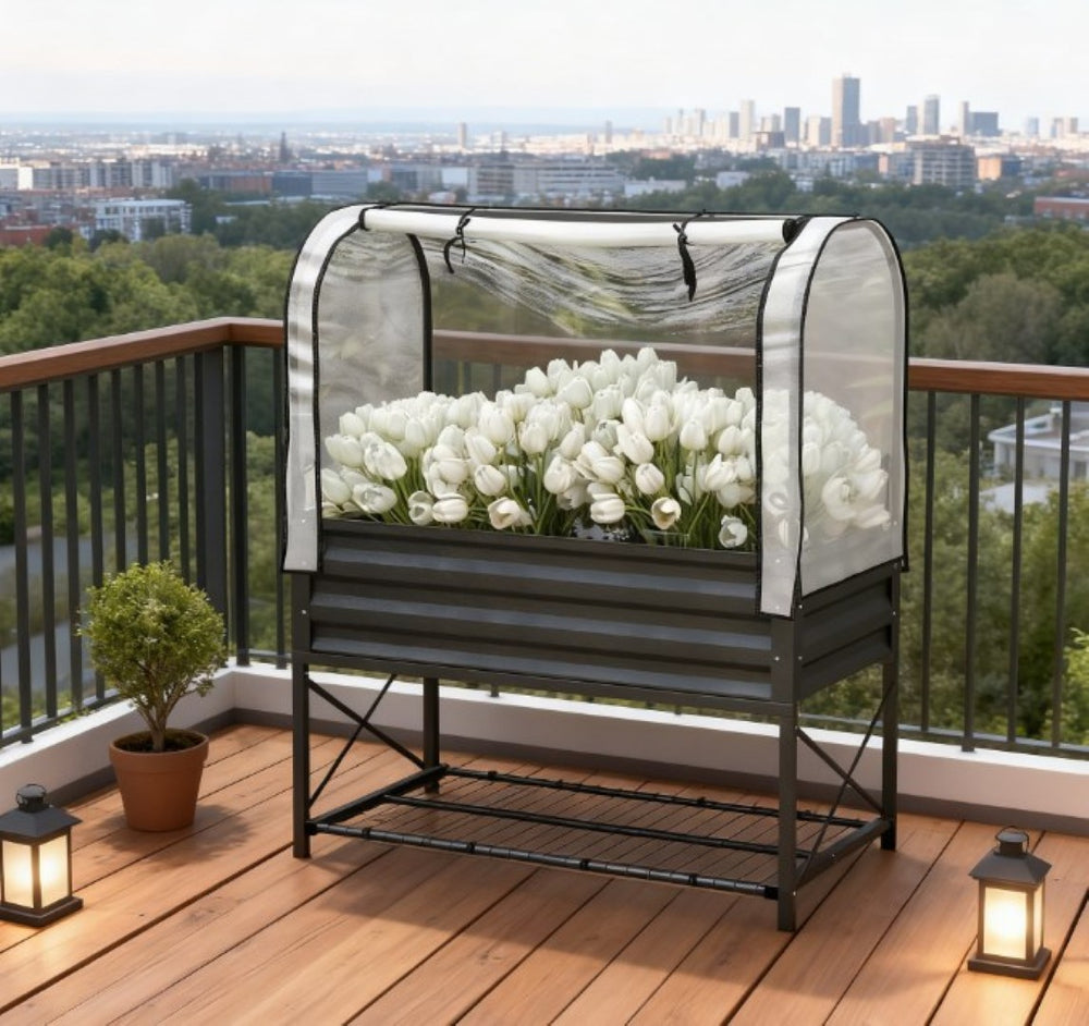 English Elm Self-draining Elevated Fir Wood Planter with Lattice Trellis for Backyard Gardens T3971P422986