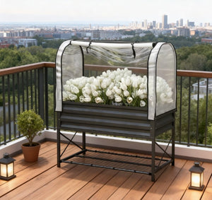 English Elm Self-draining Elevated Fir Wood Planter with Lattice Trellis for Backyard Gardens T3971P422986