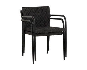 Sunpan CASELLA Stackable Dining Armchair - Modern Black Aluminum Frame with Comfortable Dark Grey Weave 112066