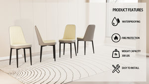 English Elm A Set Of 4 Modern Pu Leather Dining Chairs With Soft Cushions & Sturdy Black Metal Legs - Beige/Grey W2189P168411