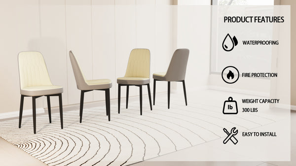 English Elm A Set Of 4 Modern Pu Leather Dining Chairs With Soft Cushions & Sturdy Black Metal Legs - Beige/Grey W2189P168411