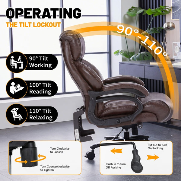 English Elm 600lbs Capacity Executive Office Chair Wide Seat Pu Leather High Back with Lumbar Support Brown W5201P418311