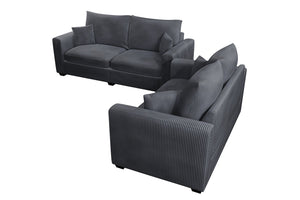 English Elm Contemporary Corduroy Sofa and Loveseat Set with Square Arms for Living Room B011S02222