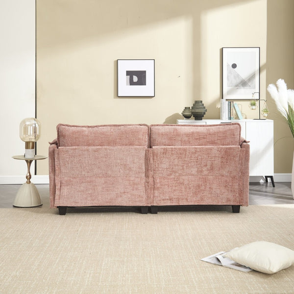 English Elm United Cozy Chenille Two-Seat Sofa With Detachable Armrests, Footstools, And Side Pockets For Comfort W1568S00139-GIGA