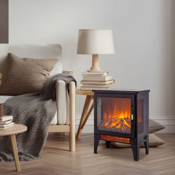 English Elm 18 Inch Freestanding Electric Fireplace Stove with 3d Led Flame and Matte Black Finish W1769P345279