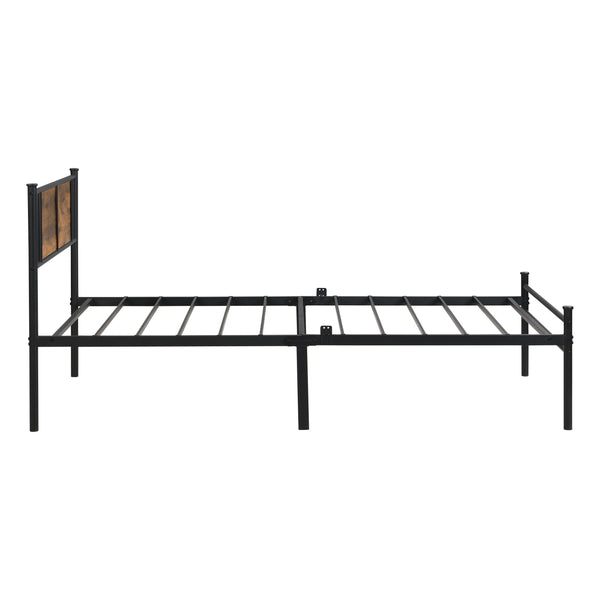 English Elm Twin Metal Bedframe with Wood-Accented Headboard, Black/Brown, Sturdy Steel, 10.8" Storage Space W2297P281490