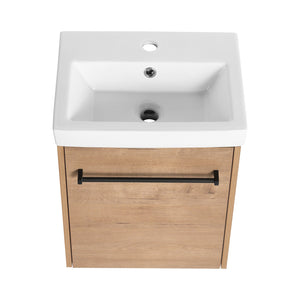 English Elm 18'' Floating Wall-Mounted Bathroom Vanity with Ceramic Sink, Soft-Close Door & Space-Saving Design Imitative Oak W999P236339