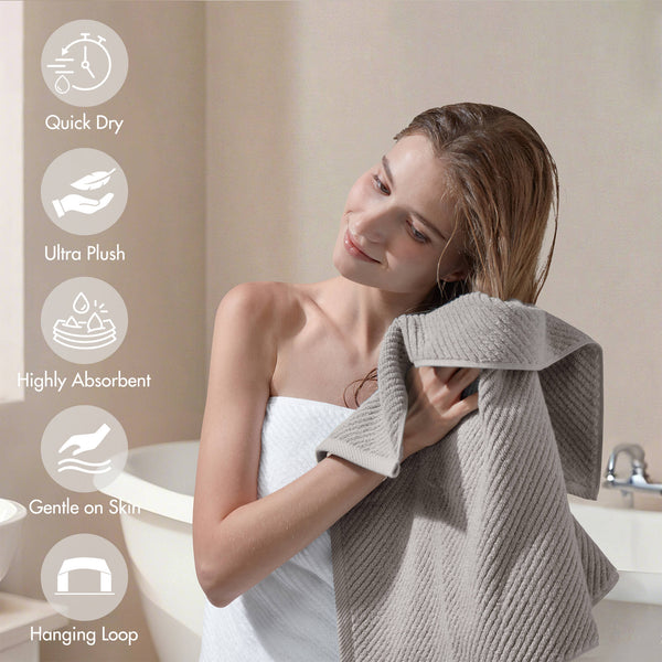JLA Home Madison Park - 100% Cotton Diagonal Ribbed Hand Towel — Plush Zero-Twist 506 GSM Quick-Dry Luxury for Home Spa Grey MP73-8860