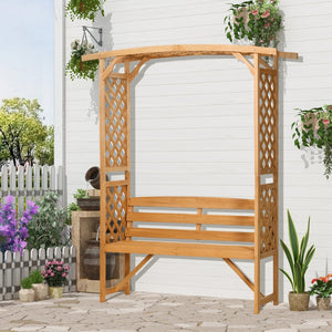 English Elm Outsunny 3-Seat Wooden Arbor Bench With Pergola & Trellises For Climbing Plants, Outdoor Decor W2225P200650-GIGA