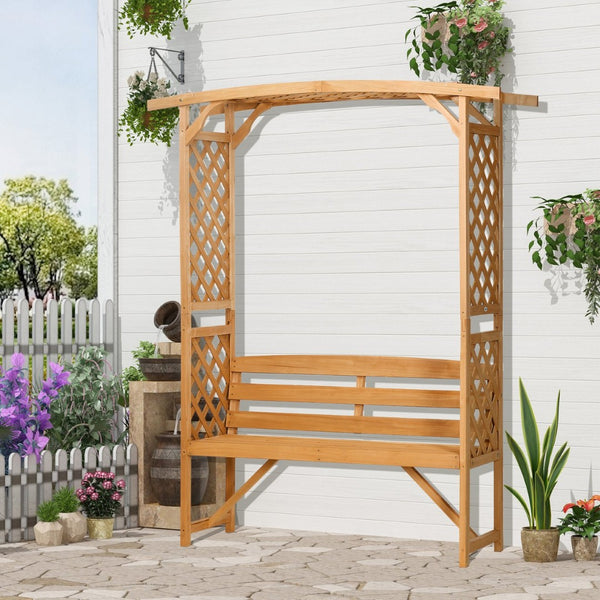 English Elm Outsunny 3-Seat Wooden Arbor Bench With Pergola & Trellises For Climbing Plants, Outdoor Decor W2225P200650-GIGA