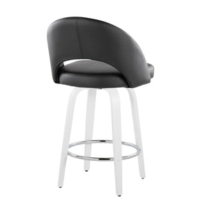 English Elm Fixed-height Swivel Counterstools Faux Leather Padded Seat Chrome Footrest Set of 2 Black B202S01846