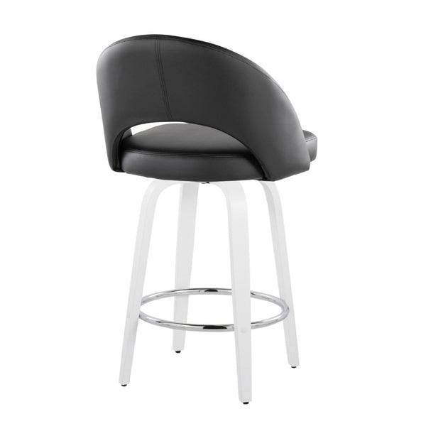 English Elm Fixed-height Swivel Counterstools Faux Leather Padded Seat Chrome Footrest Set of 2 Black B202S01846