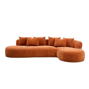 English Elm Oversized L-Shaped Sectional Sofa Right-Facing Chaise with PU Leather Base, Plush Deep Seats, No Assembly Required, Includes 6 Pillows Orange W3208S00007