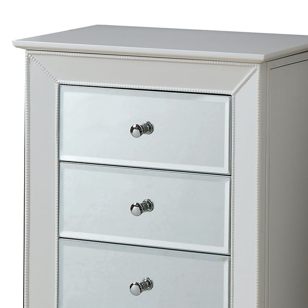 English Elm Talor White Finish Jewelry Armoire with Mirror, Velvet-Lined Drawers, Side Hooks & Anti-Tip Strap B2726P256368