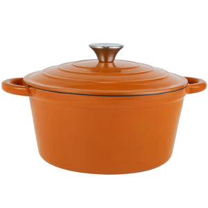 English Elm 4.5 Quart Dutch Oven Pot with Lid, Enameled Cast Iron, Nonstick Ceramic Surface for Even Cooking and Moisture-Retaining Baking up to 500°F Orange T3950P396343