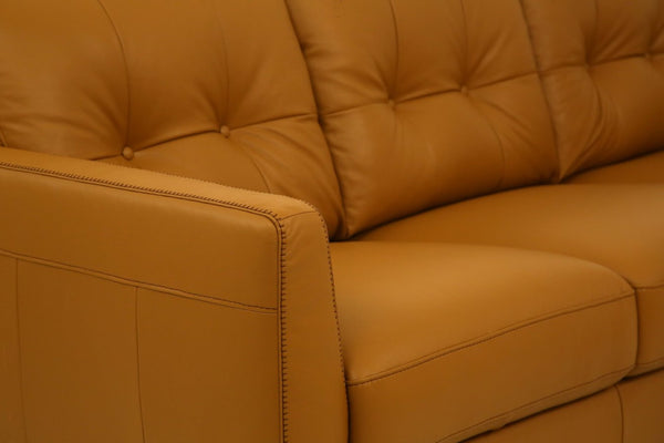 English Elm Radwan Italian Leather Sofa Tufted Mid-century Modern Three-seat Walnut Leg Living Room Camel B2726P496926