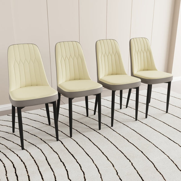 English Elm 63 Inch Rectangular Mdf Dining Set with Pu Chairs and Black Metal Legs Seats Eight W2189S00827