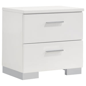 English Elm Escalon Glossy White Queen Bedroom Set with Chrome Accents, Modern Paneled Headboard & Sleek Curves B062S00829