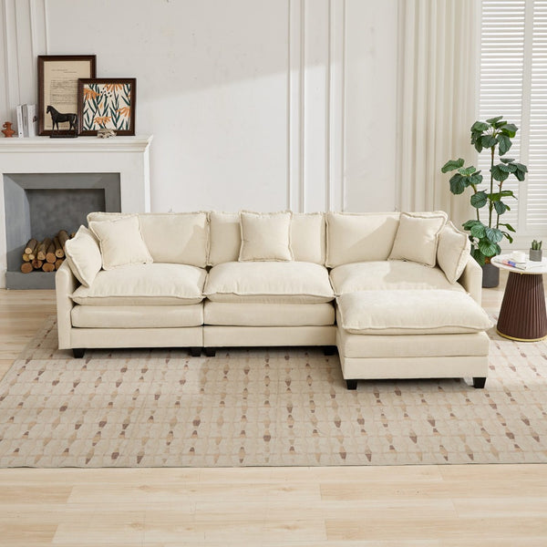 English Elm Cloud Modular Three Seat Sofa Chenille Upholstered with Double Layer Cushions for Living Room Beige W1143S00053