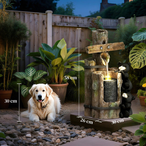 English Elm Outsunny 3-tier Resin Bear Waterfall Fountain with Led Lights for Patio Garden W2225P485544