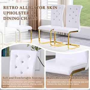 English Elm Set of 2 Glam Faux Alligator Pvc Dining Chairs with Crystal Buckle Bow Legs White W3875P371056
