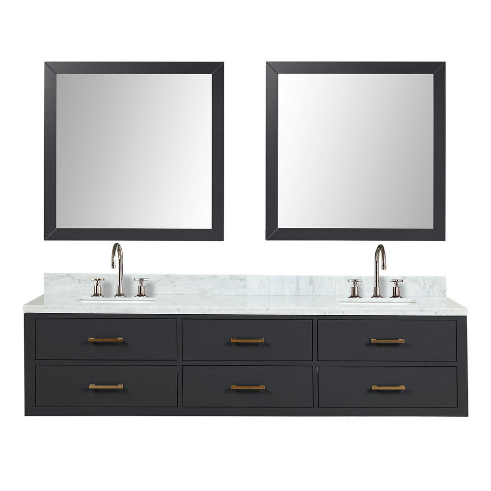 English Elm Black Double Bath Vanity 80 in W x 22 in D with Carrara Marble Top, Chrome Faucets & Dual 36" Mirrors B2731S01840