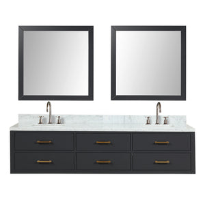 English Elm Black Double Bath Vanity 80 in W x 22 in D with Carrara Marble Top, Chrome Faucets & Dual 36" Mirrors B2731S01840
