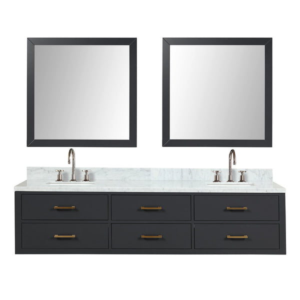 English Elm Black Double Bath Vanity 80 in W x 22 in D with Carrara Marble Top, Chrome Faucets & Dual 36" Mirrors B2731S01840