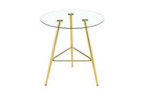 English Elm 36 Inch Round Glass Top Bar Table Chrome Tripod Base Modern Bistro Pub Style W3493P452050