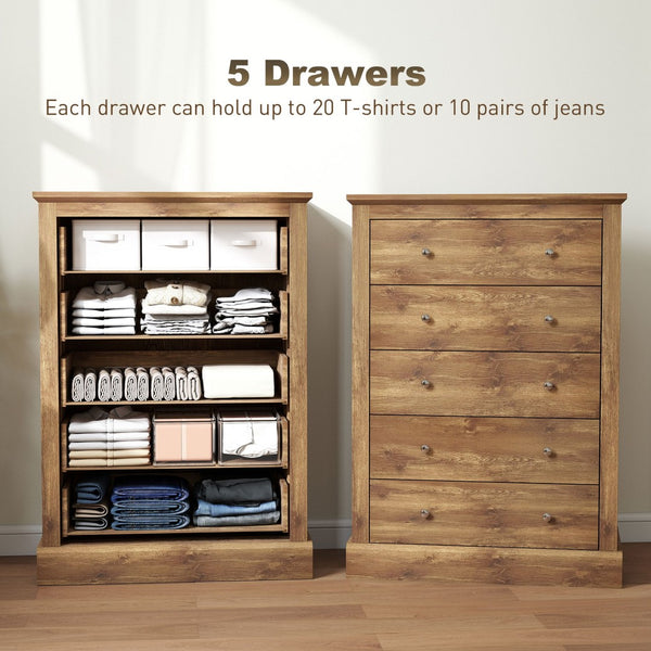 English Elm Dresser Farmhouse Five Drawer Chest Warm Brown Rustic Storage for Bedroom or Entryway T3971P431327