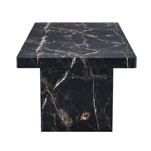 English Elm Table and Chair Set 9 Piece Black Marble Mdf Dining with 8 Pu Leather Seats W1151S03924