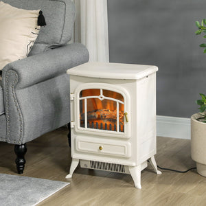 English Elm Homcom 22" Electric Fireplace Heater - Portable Freestanding Stove With Realistic Flames, Beige Charm W2225P249841