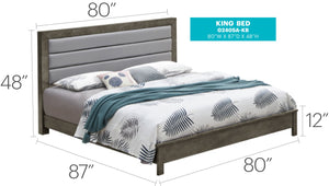English Elm Sophisticated Gray King Bedframe with 48"H Headboard, Durable Particleboard, Transitional Style, Easy Assembly B078S00238